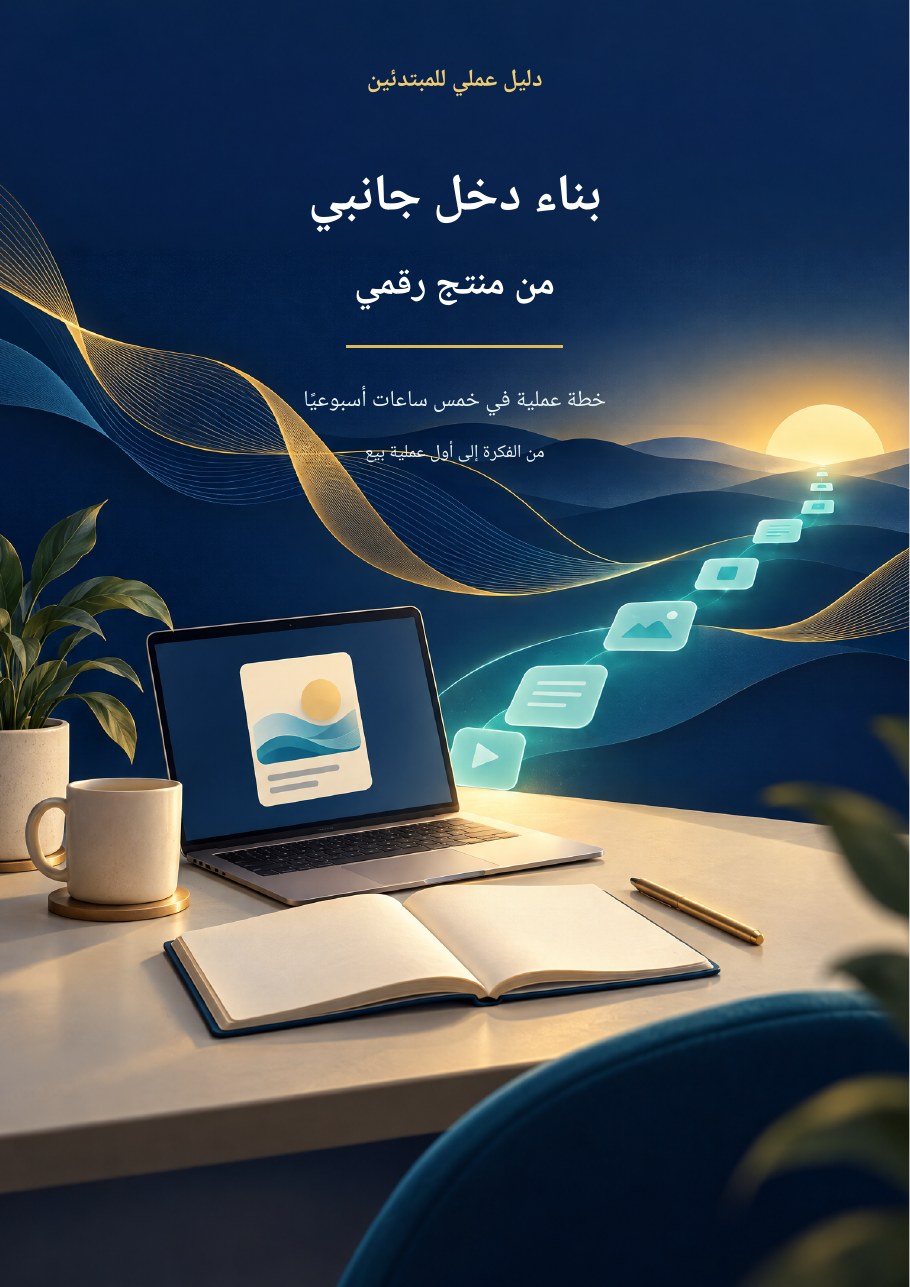 غلاف دليل بناء دخل جانبي من منتج رقمي، بخطة عملية في خمس ساعات أسبوعيًا
